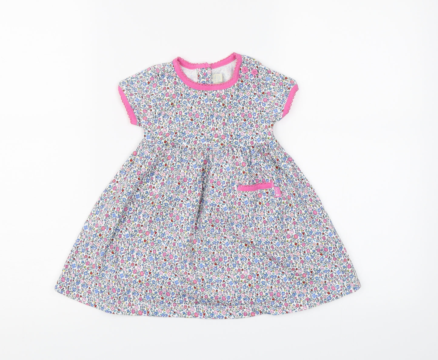 JoJo Maman Bébé Girls Blue Floral  T-Shirt Dress  Size 12-18 Months