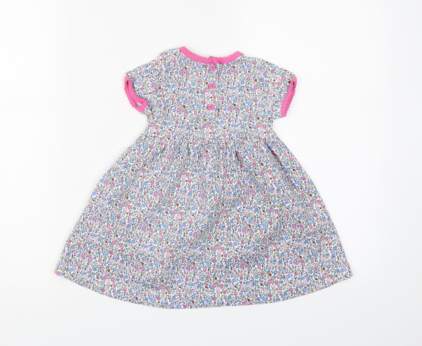 JoJo Maman Bébé Girls Blue Floral  T-Shirt Dress  Size 12-18 Months