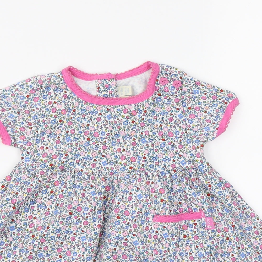 JoJo Maman Bébé Girls Blue Floral  T-Shirt Dress  Size 12-18 Months
