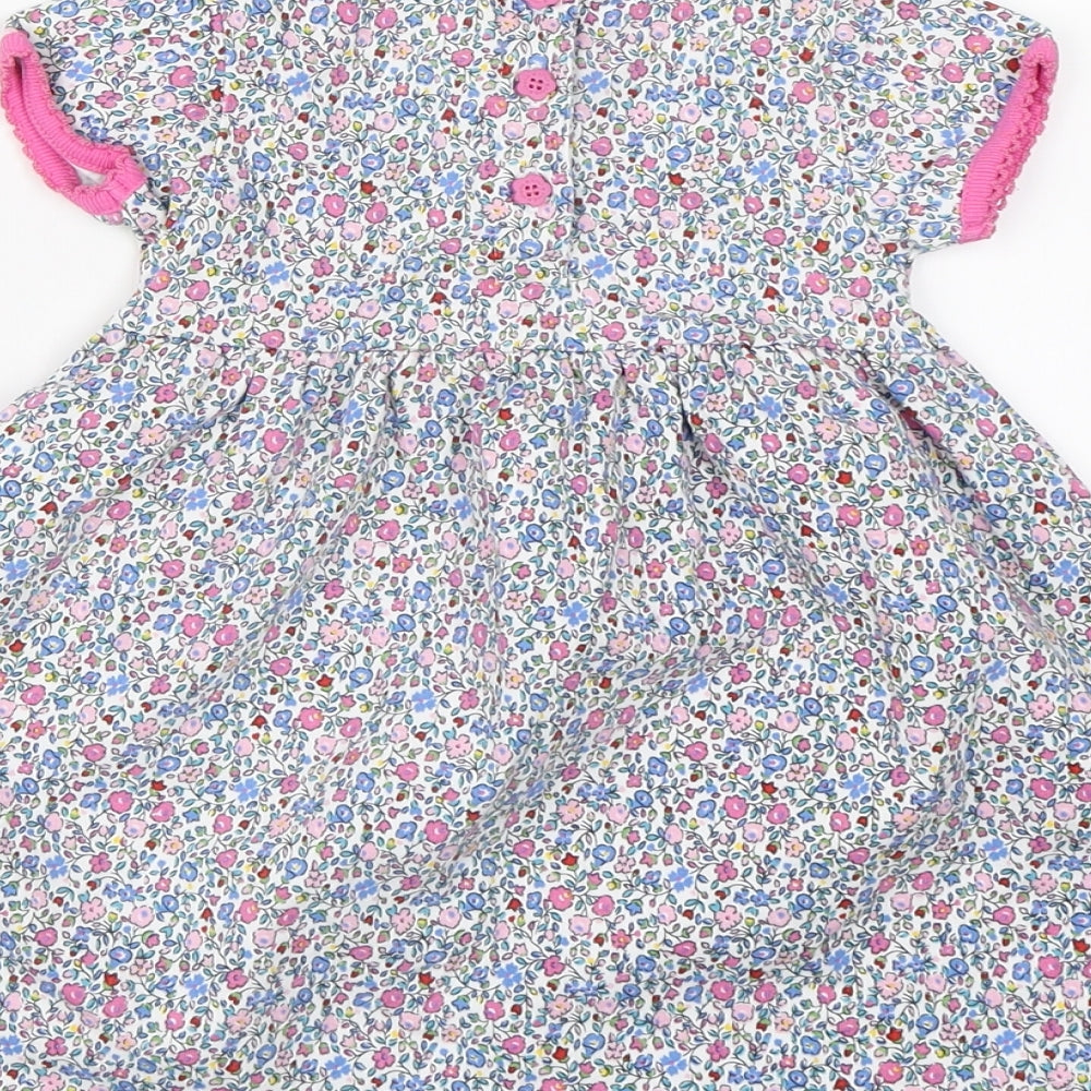 JoJo Maman Bébé Girls Blue Floral  T-Shirt Dress  Size 12-18 Months