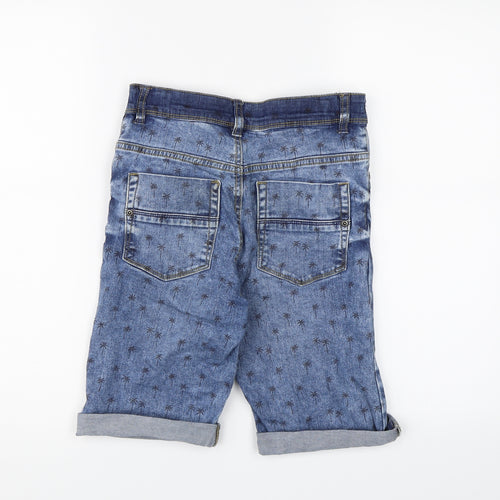 TU Boys Blue Floral Denim Bermuda Shorts Size 12 Years - palm trees