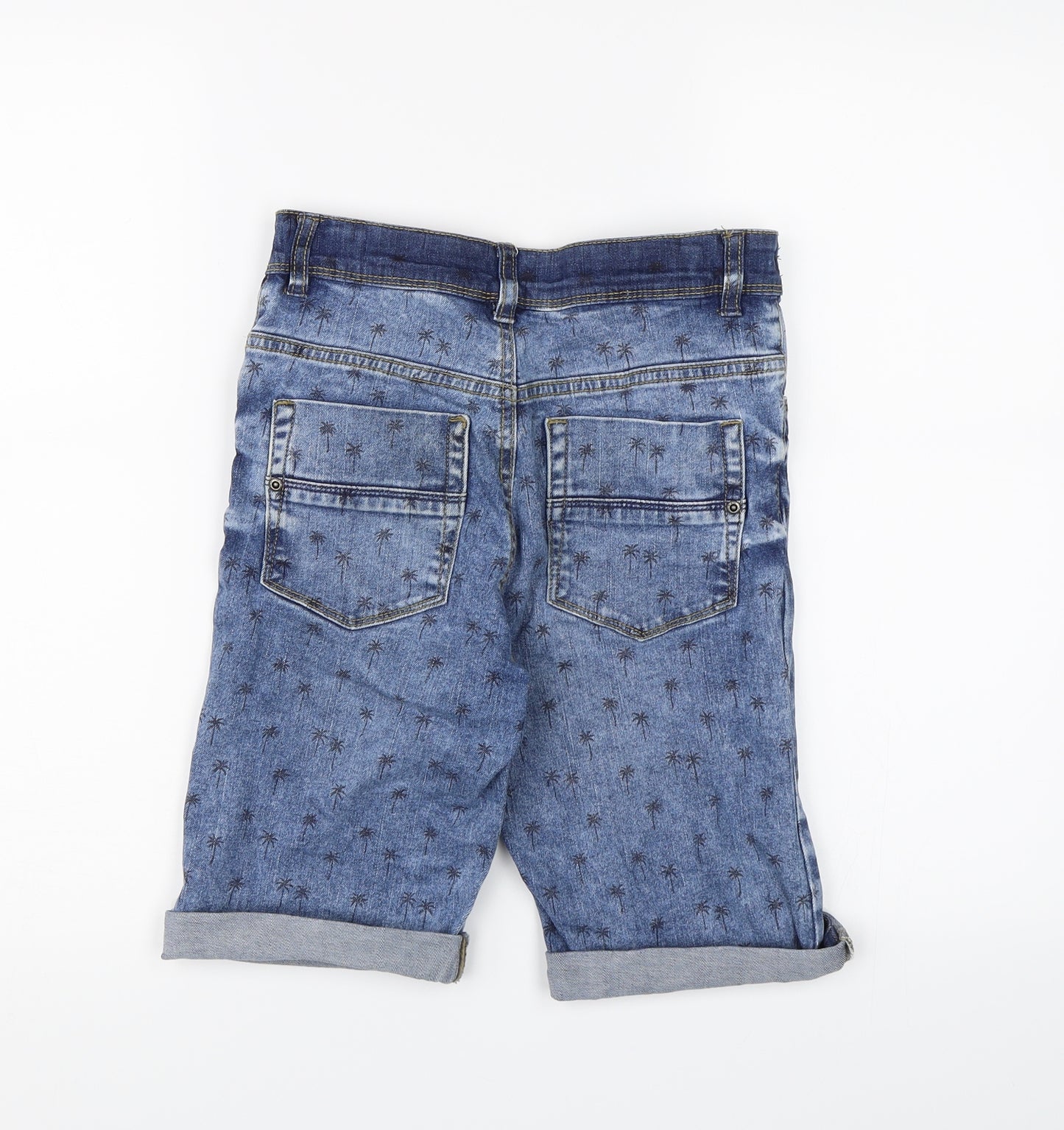 TU Boys Blue Floral Denim Bermuda Shorts Size 12 Years - palm trees