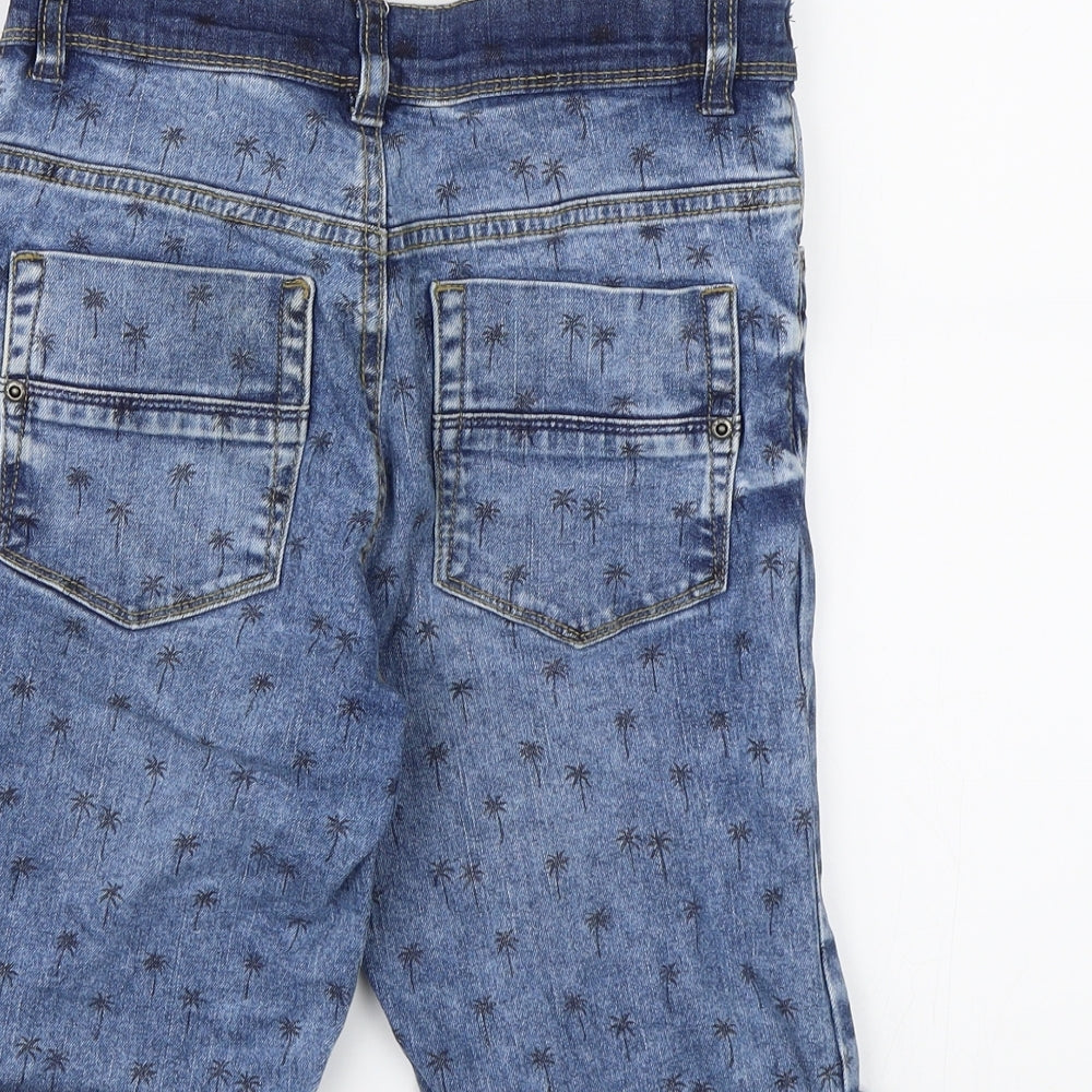 TU Boys Blue Floral Denim Bermuda Shorts Size 12 Years - palm trees