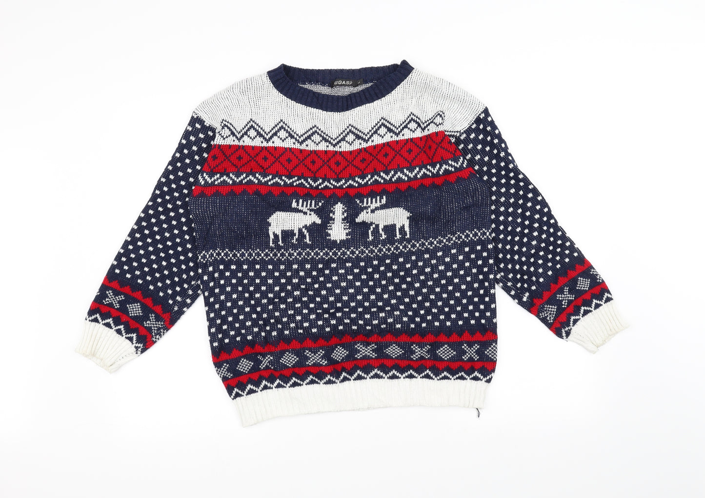 Out Of Gas Womens Blue Striped Knit Pullover Jumper Size L  - Christmas
