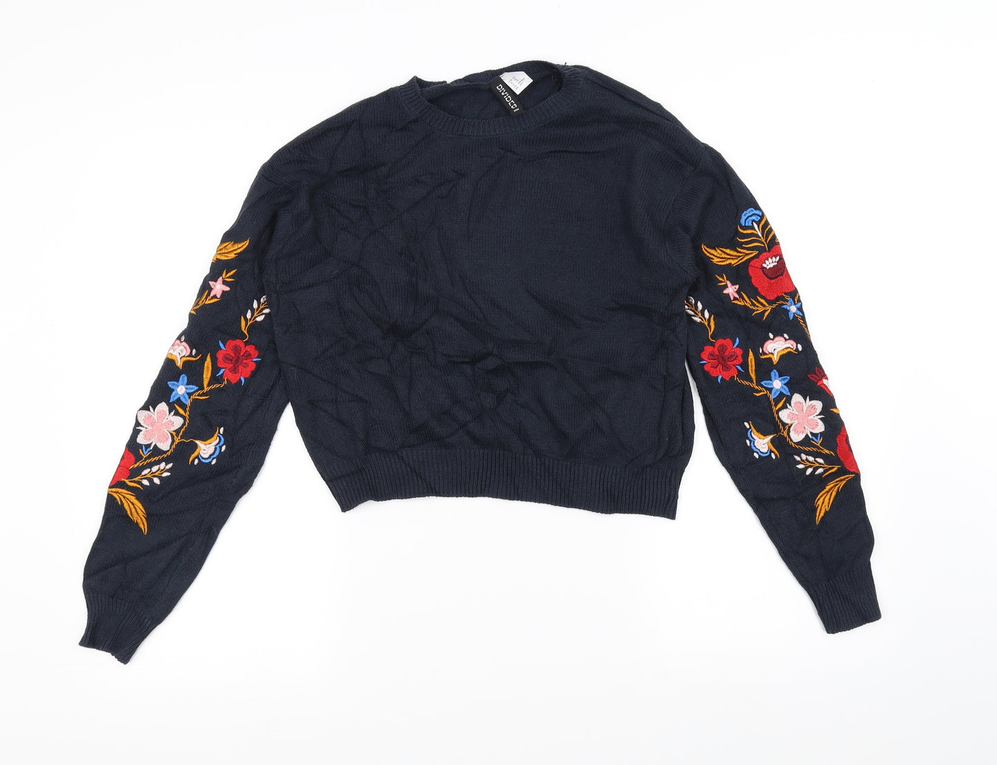 H&M Womens Blue Floral Knit Pullover Jumper Size XS