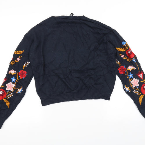 H&M Womens Blue Floral Knit Pullover Jumper Size XS