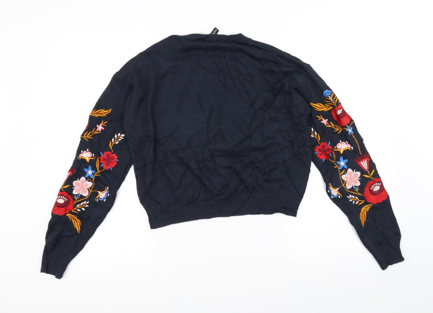 H&M Womens Blue Floral Knit Pullover Jumper Size XS