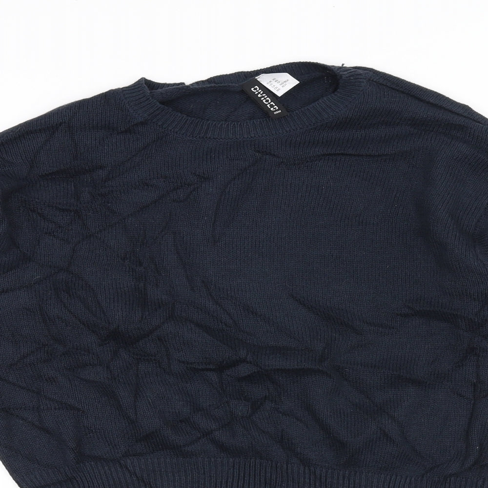 H&M Womens Blue Floral Knit Pullover Jumper Size XS