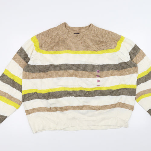 Marks and Spencer Womens White Striped Knit Pullover Jumper Size XL