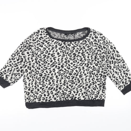 New Look Womens Black Animal Print Knit Pullover Jumper Size 10