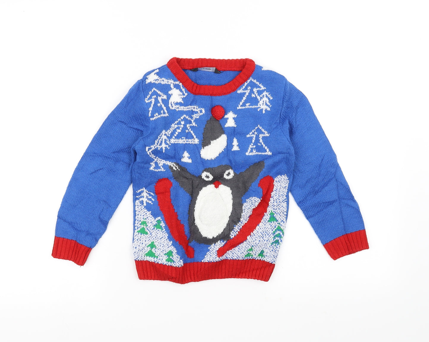 George Boys Blue  Knit Pullover Jumper Size 3-4 Years  - Penguin