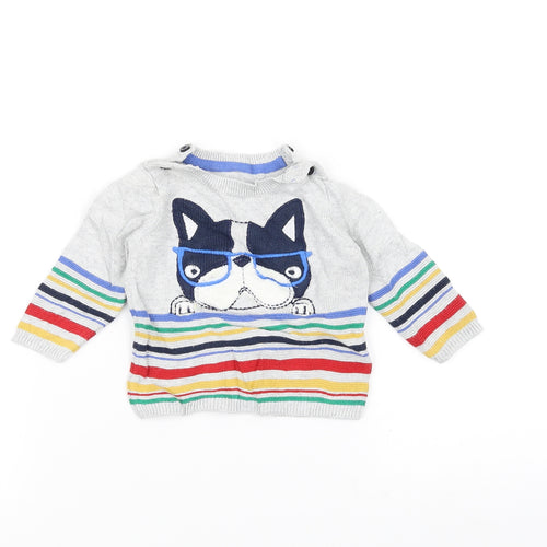 TU Baby Grey Striped Knit Pullover Jumper Size 0-3 Months  - Dog