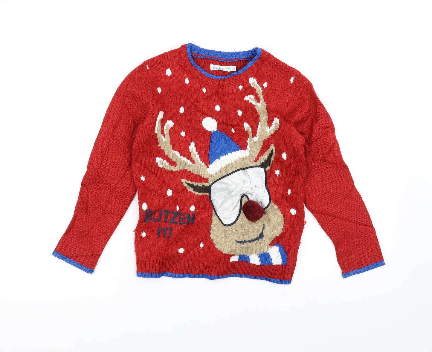 M&Co Boys Red  Knit Pullover Jumper Size 7-8 Years  - Christmas