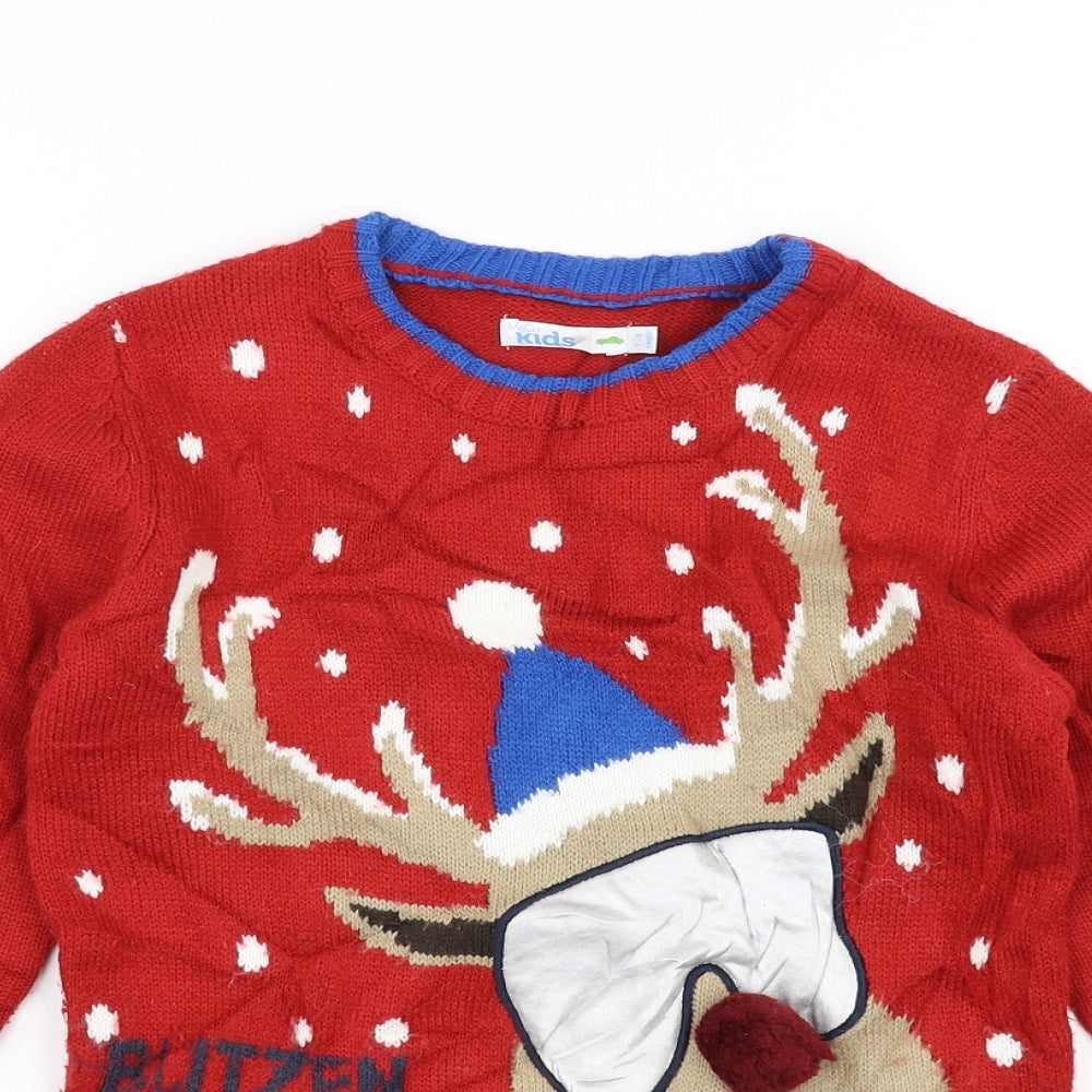 M&Co Boys Red  Knit Pullover Jumper Size 7-8 Years  - Christmas