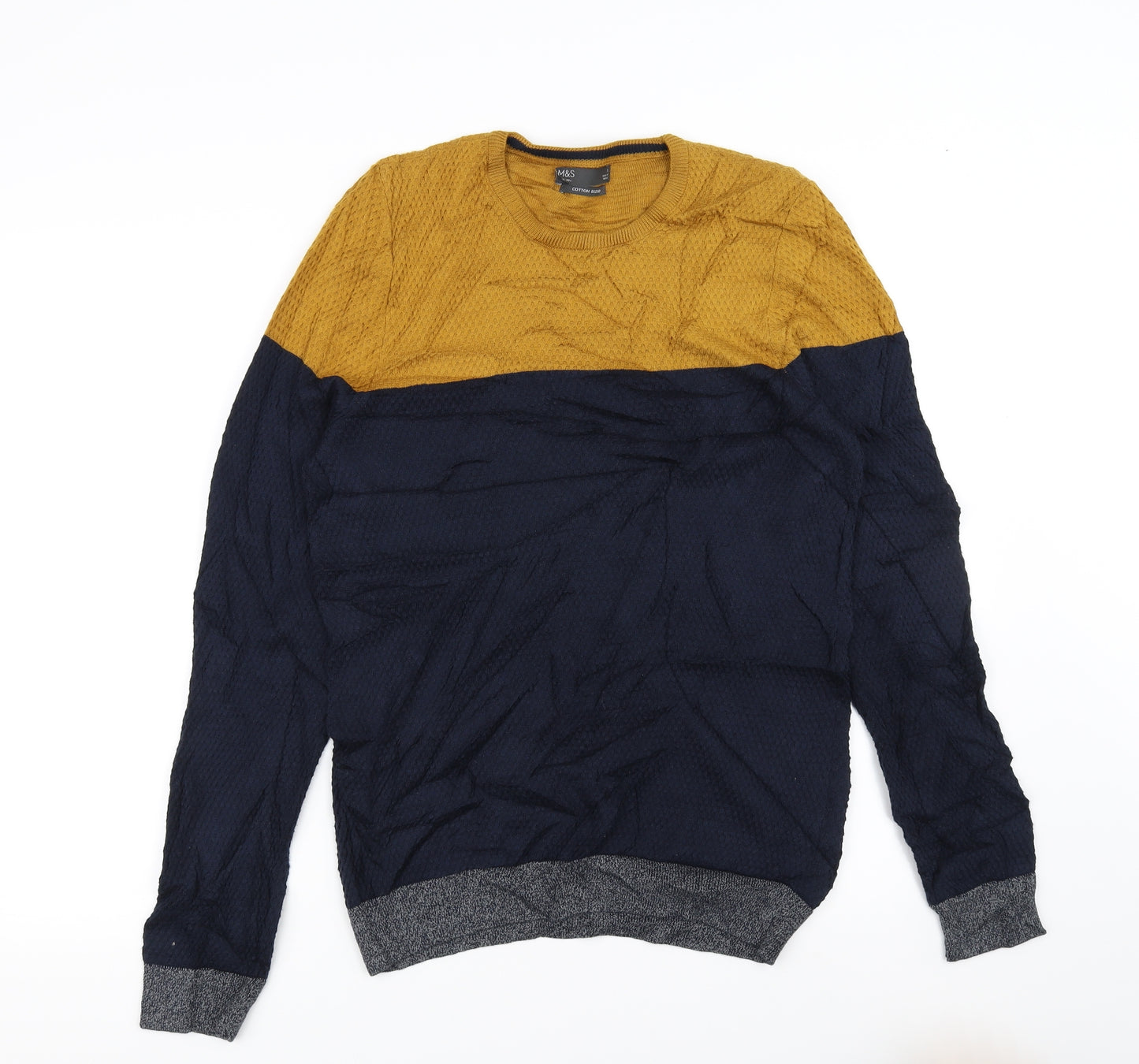 Marks and Spencer Mens Blue Striped Knit Pullover Jumper Size S