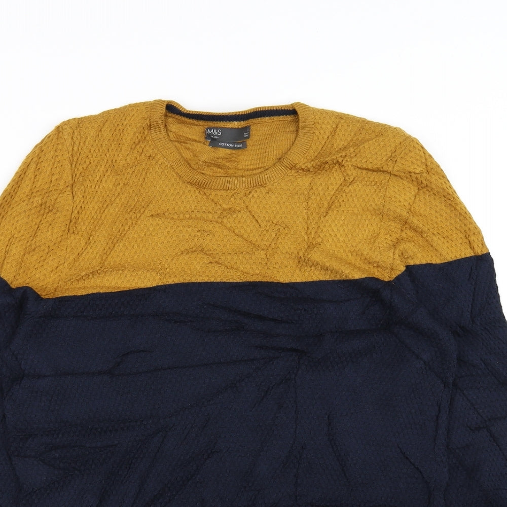 Marks and Spencer Mens Blue Striped Knit Pullover Jumper Size S