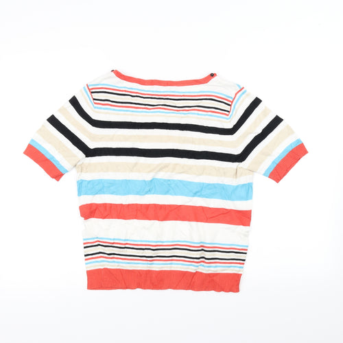 petite Womens White Striped  Basic T-Shirt Size S