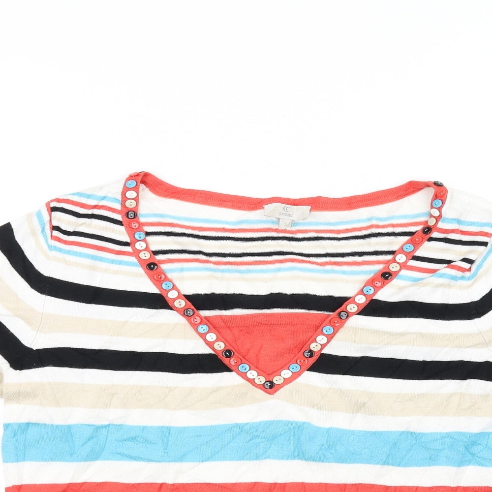 petite Womens White Striped  Basic T-Shirt Size S