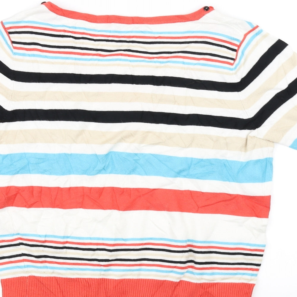 petite Womens White Striped  Basic T-Shirt Size S