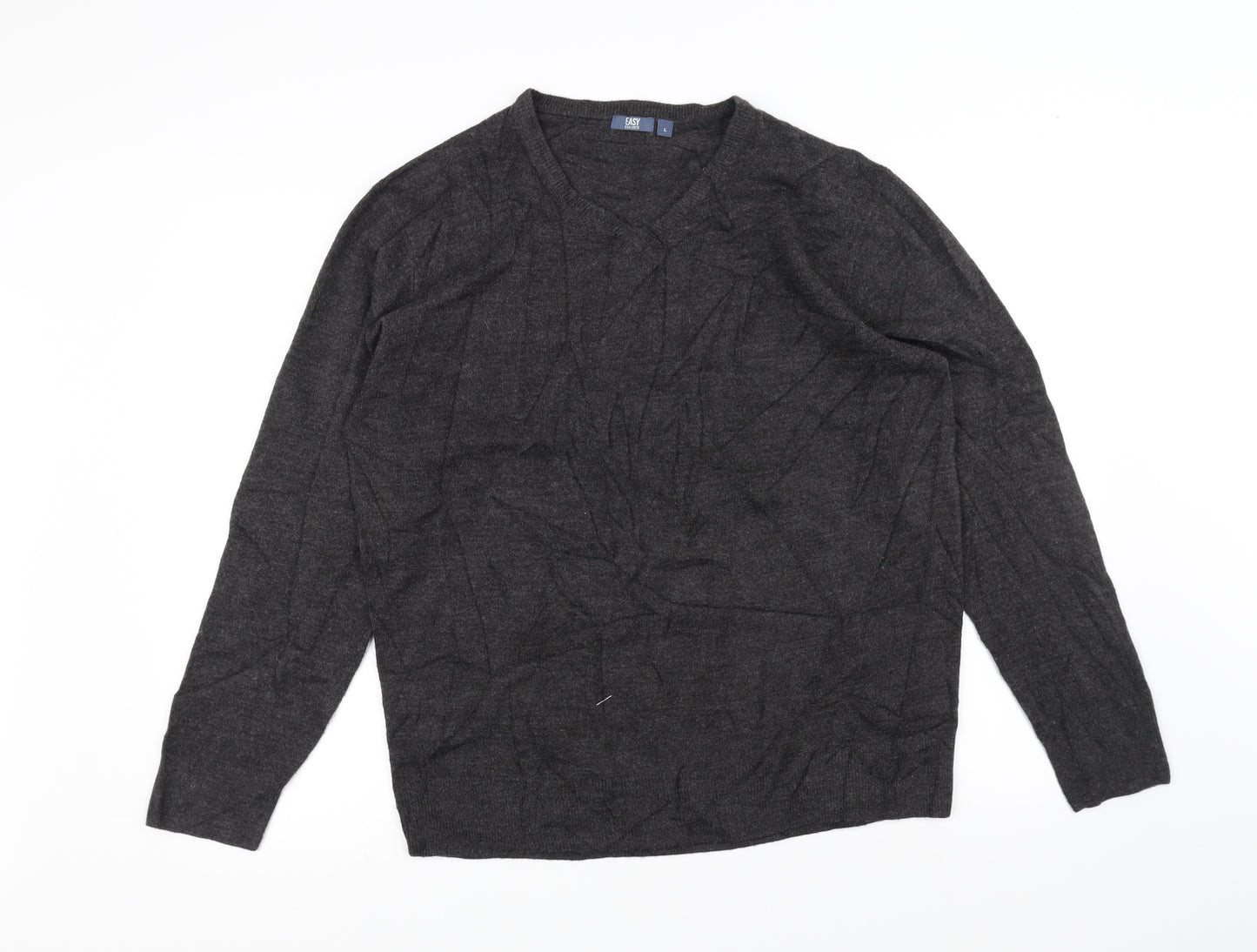 Easy Mens Black  Knit Pullover Jumper Size L