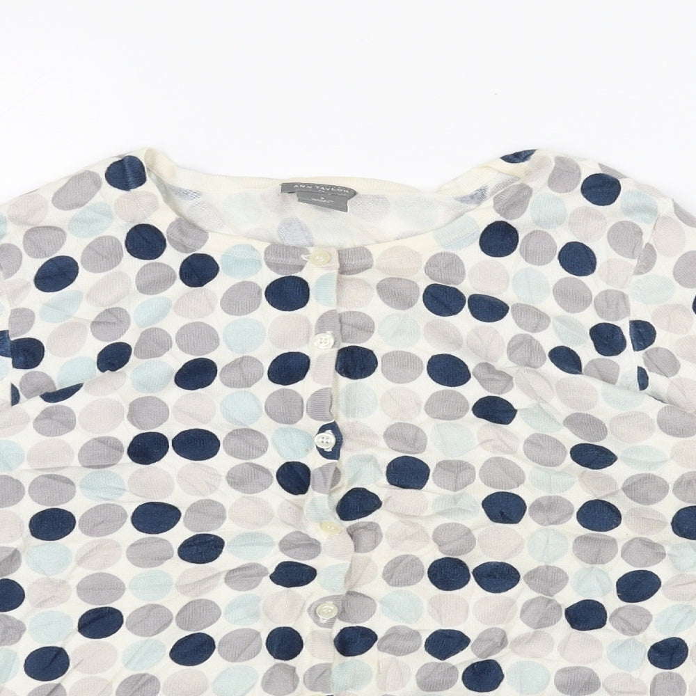 Ann Taylor Womens White Polka Dot  Cardigan Jumper Size S
