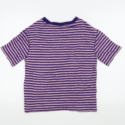 M&S Womens Purple Striped  Basic T-Shirt Size 8