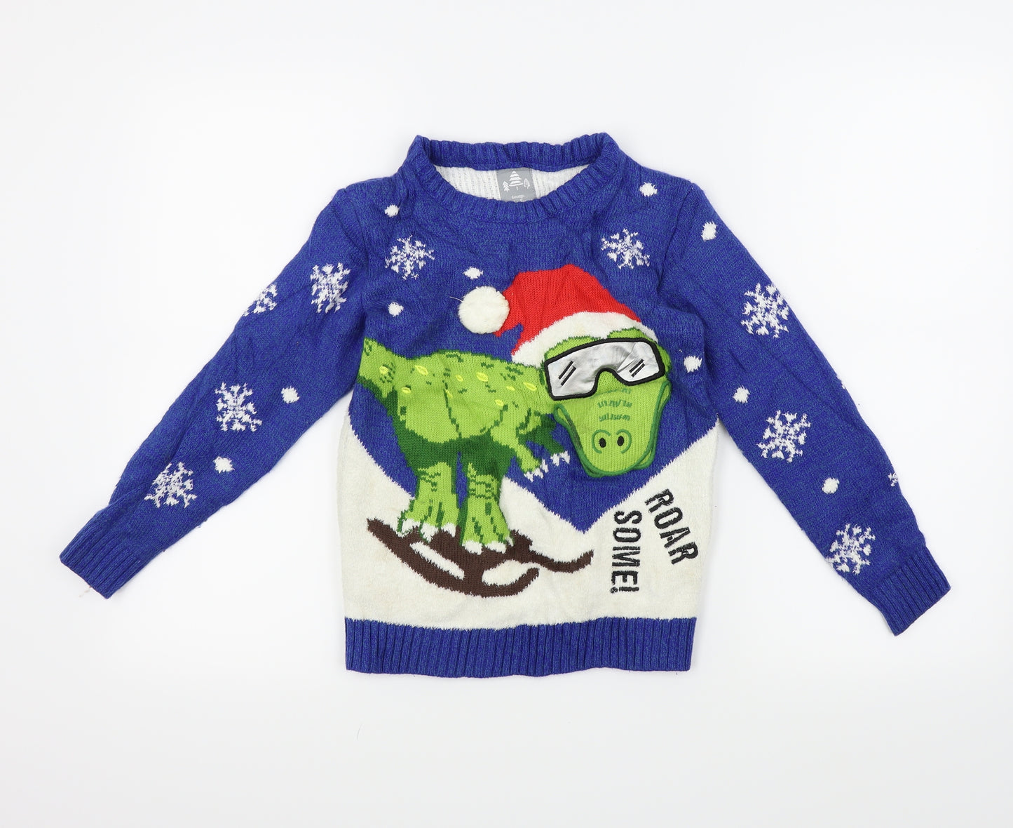 George Boys Blue   Pullover Jumper Size 8-9 Years  - Christmas jumper, Dinosaur