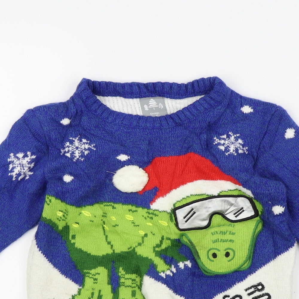 George Boys Blue   Pullover Jumper Size 8-9 Years  - Christmas jumper, Dinosaur