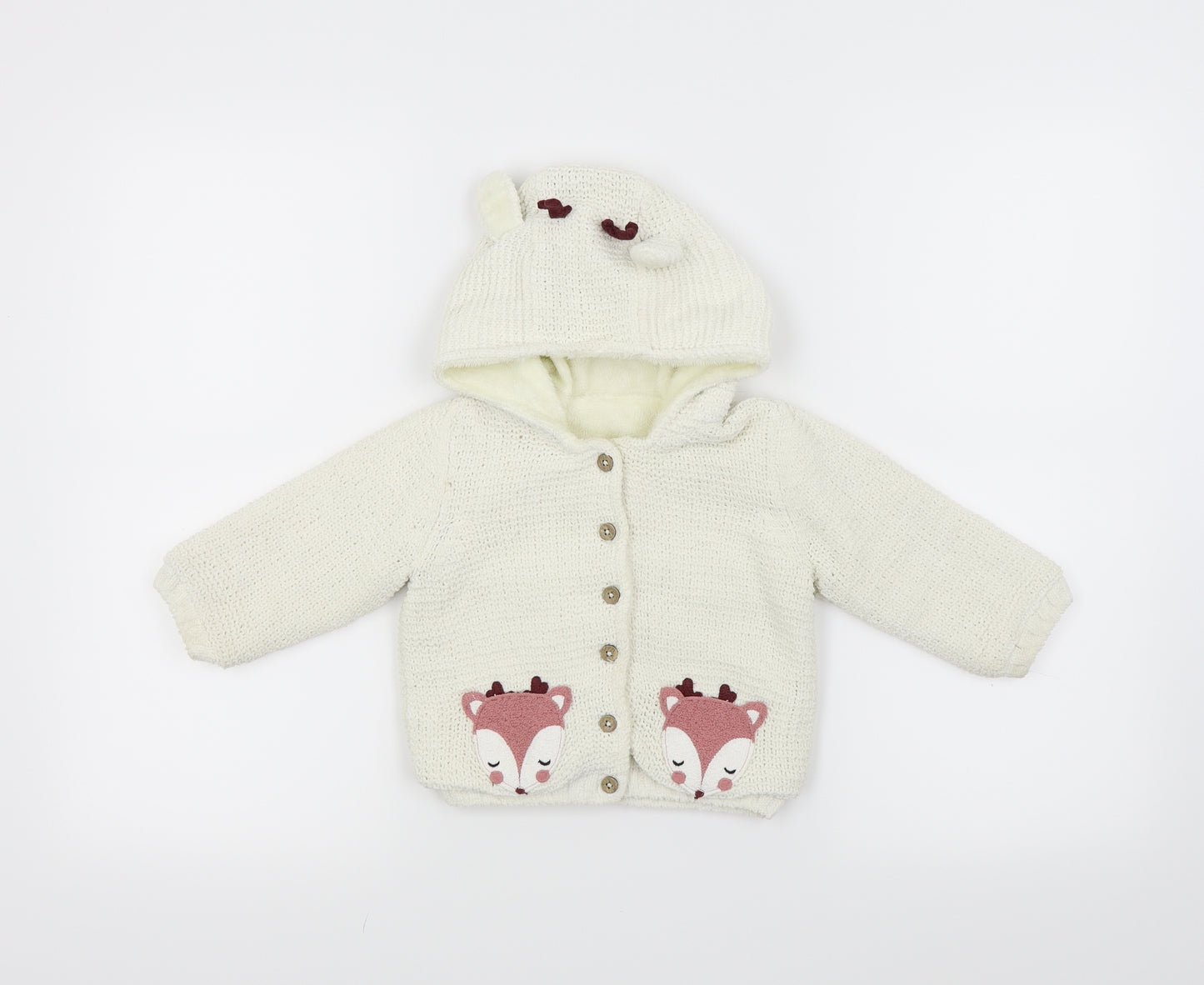 TU Girls White   Cardigan Jumper Size 9-12 Months  - Reindeer