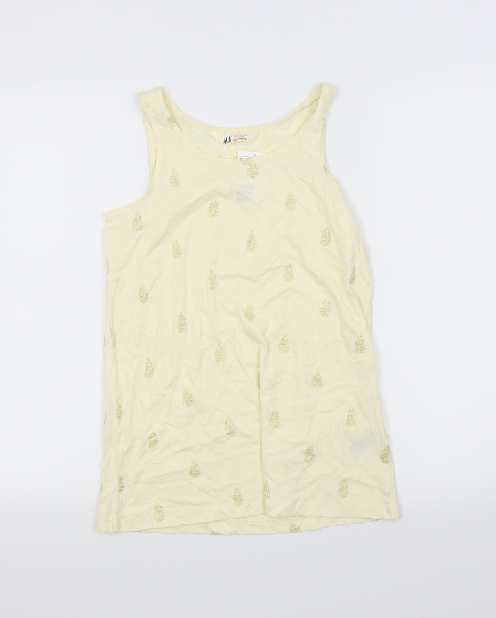 H&M Girls Yellow   Basic Tank Size 14 Years  - Pineapple print