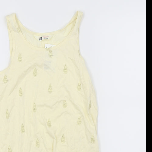 H&M Girls Yellow   Basic Tank Size 14 Years  - Pineapple print