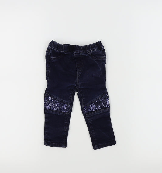 Front view of H&M girls’ blue cropped jeans, size 12, months - jegging