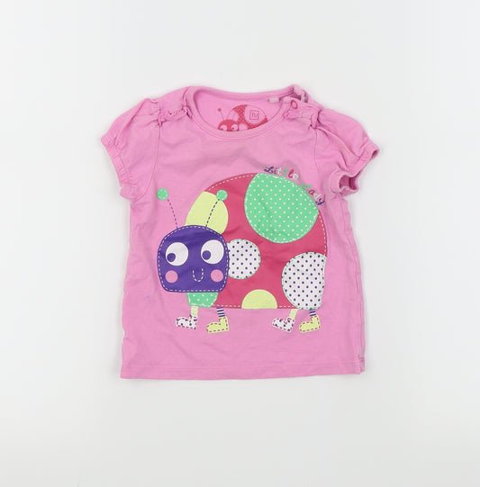 Front view of Tu girls’ pink basic t-shirt, size 9-12, months - ladybird