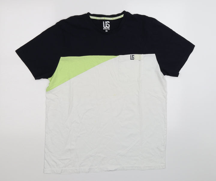 US Auth Mens White Colourblock T-Shirt Size L
