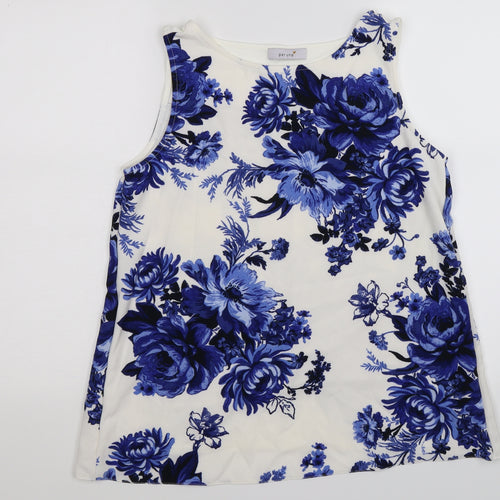 Marks and Spencer Womens White Floral  Tunic T-Shirt Size 12  - blue. open back