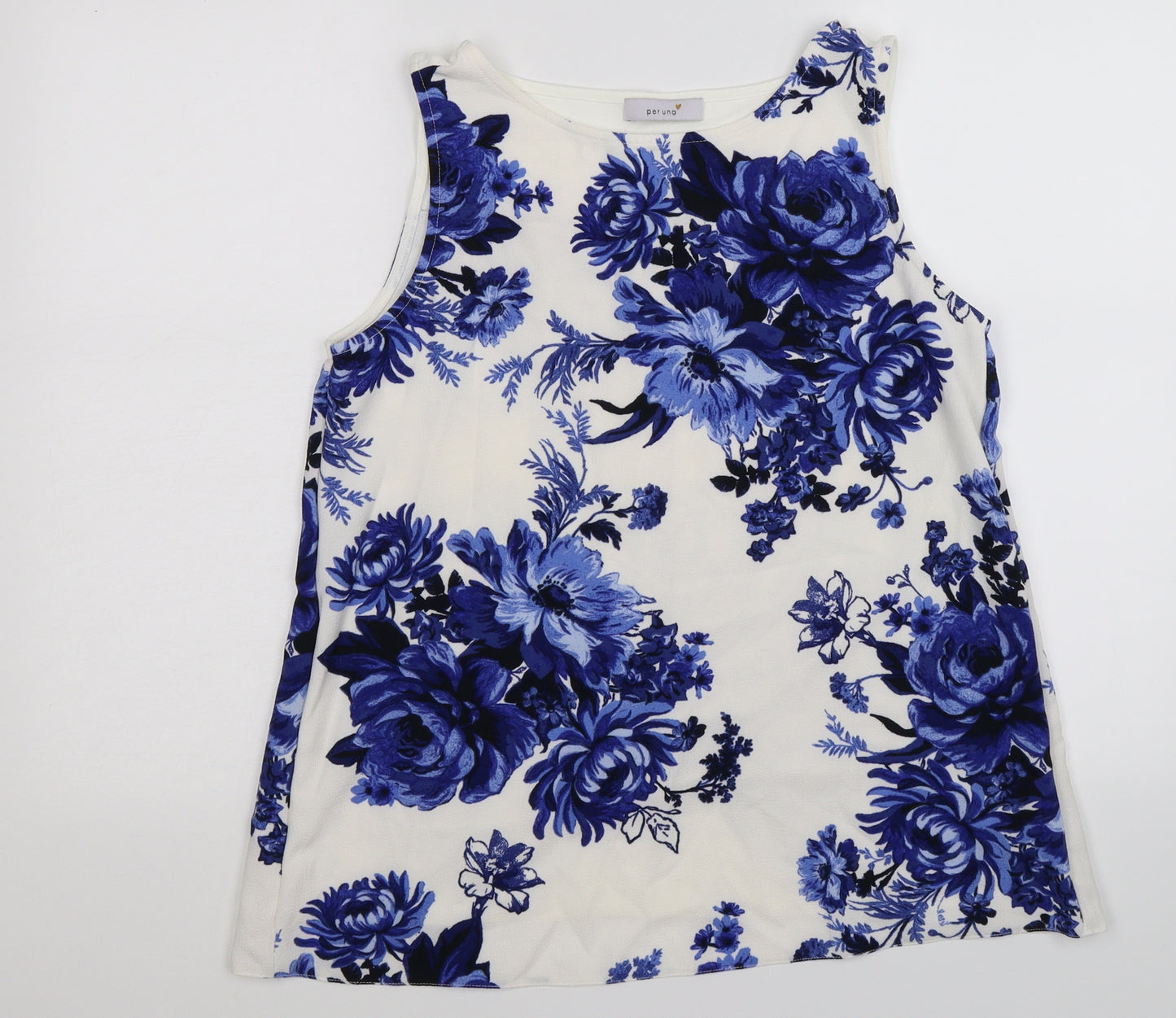 Marks and Spencer Womens White Floral  Tunic T-Shirt Size 12  - blue. open back
