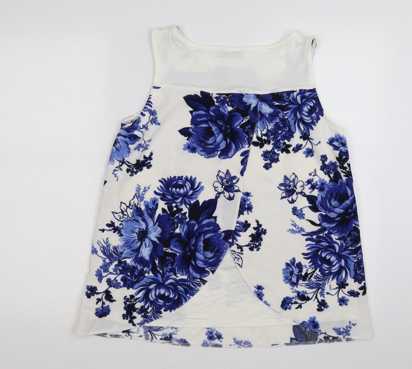 Marks and Spencer Womens White Floral  Tunic T-Shirt Size 12  - blue. open back