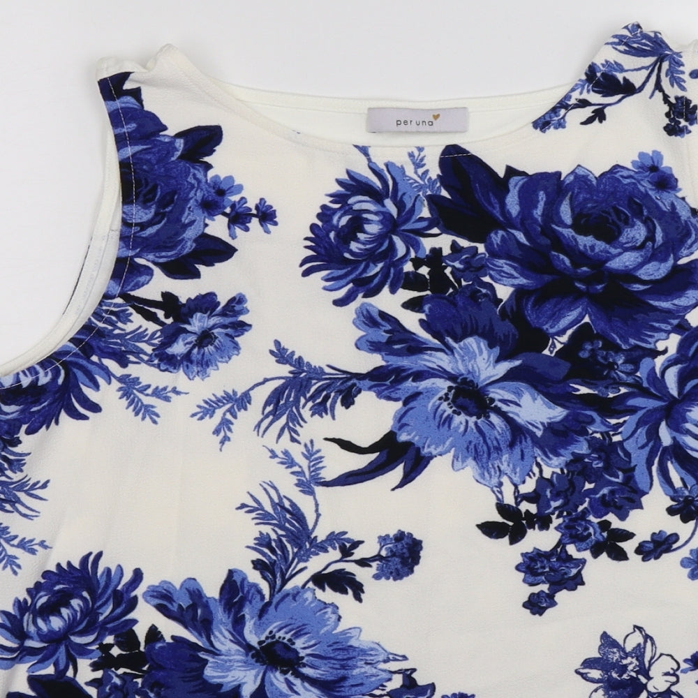 Marks and Spencer Womens White Floral  Tunic T-Shirt Size 12  - blue. open back