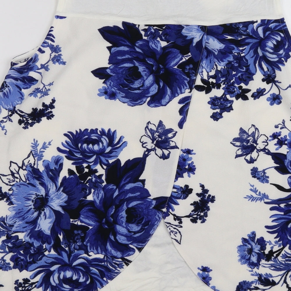 Marks and Spencer Womens White Floral  Tunic T-Shirt Size 12  - blue. open back