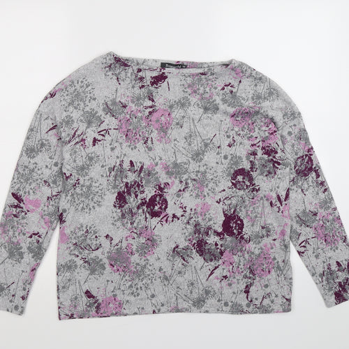 Bonmarché Womens Grey Floral Knit Pullover Jumper Size 10