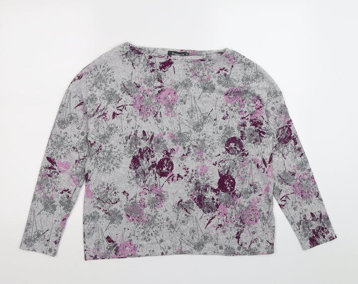 Bonmarché Womens Grey Floral Knit Pullover Jumper Size 10