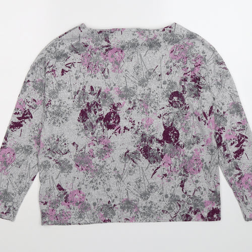 Bonmarché Womens Grey Floral Knit Pullover Jumper Size 10