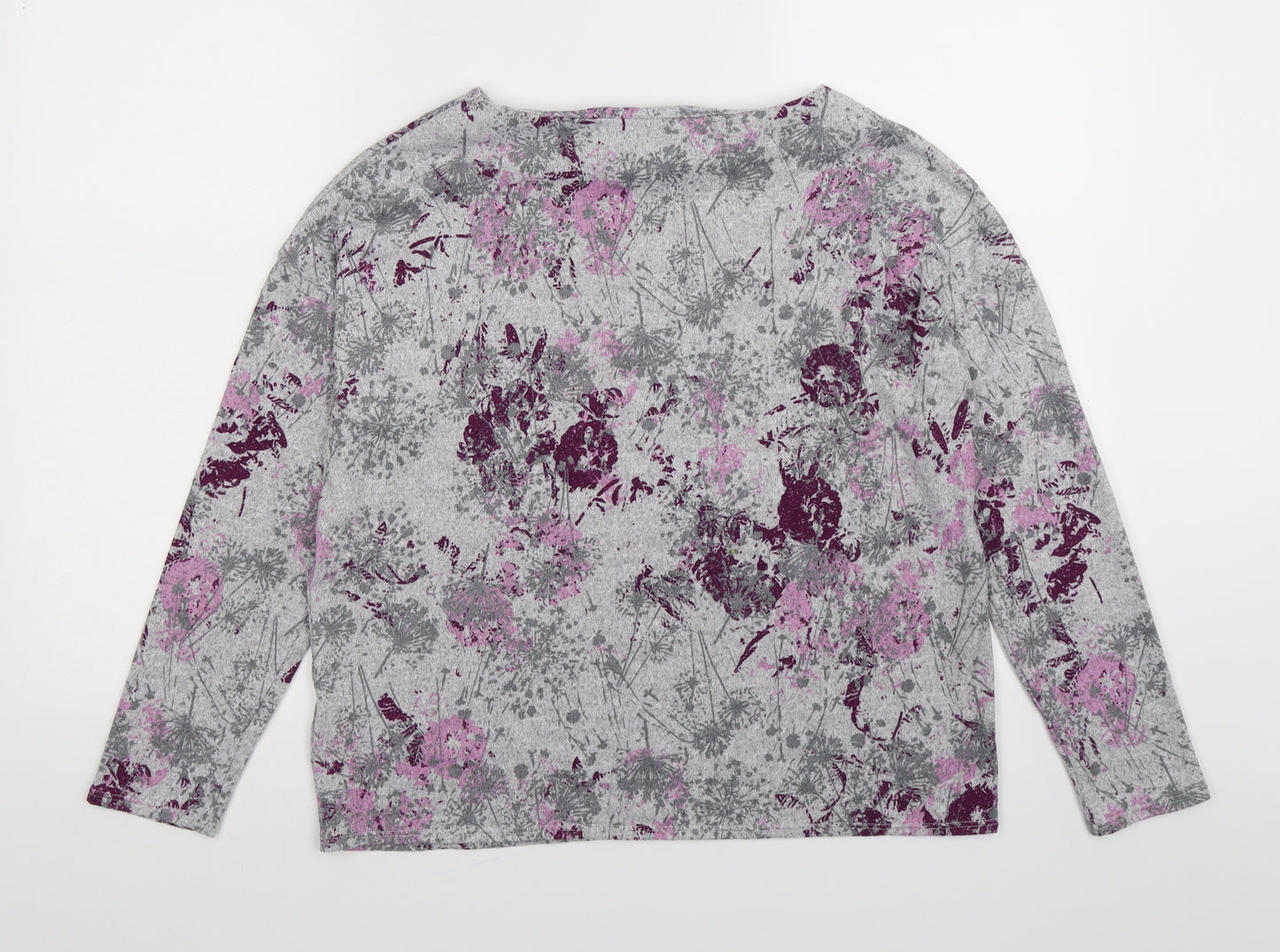 Bonmarché Womens Grey Floral Knit Pullover Jumper Size 10