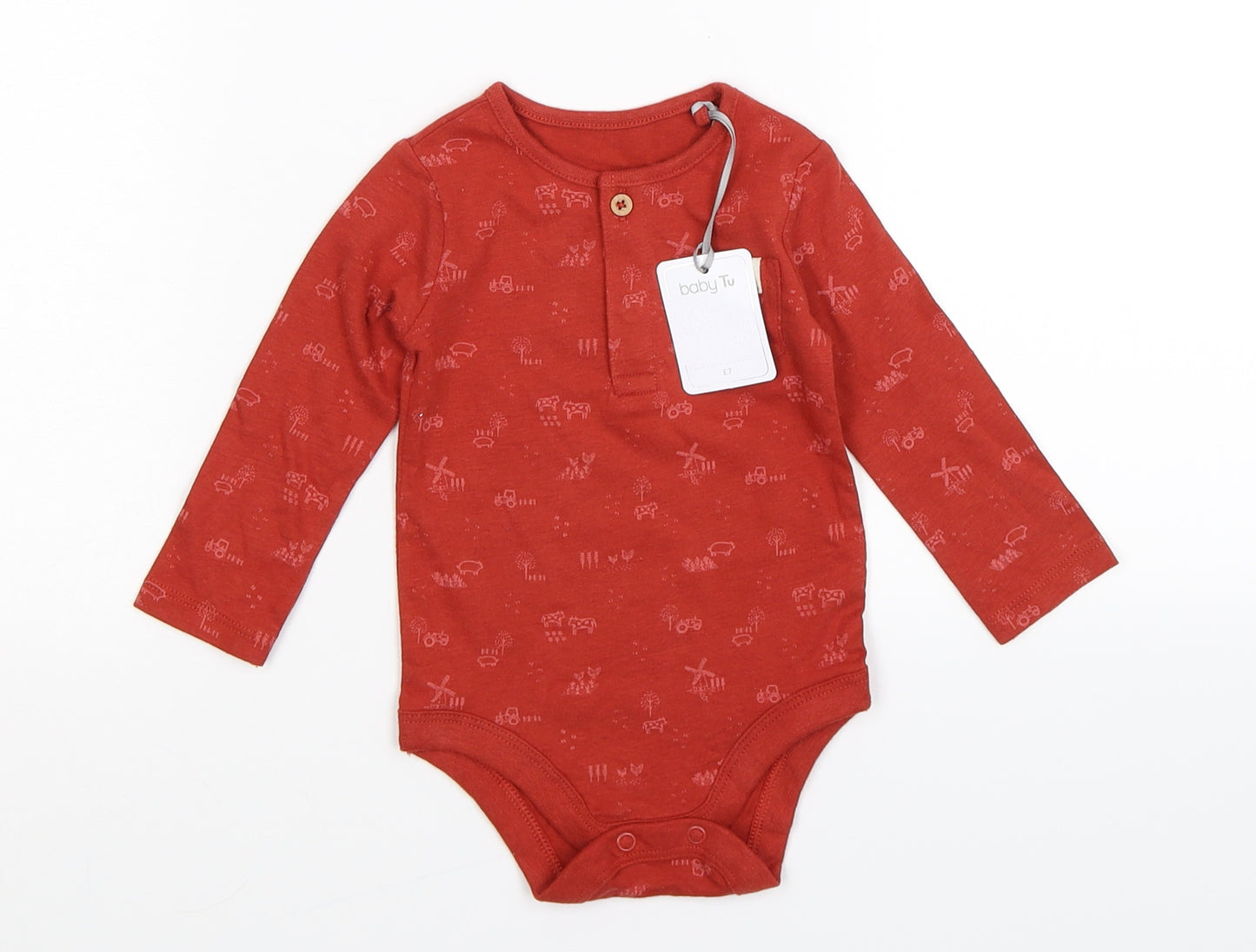 TU Baby Brown Animal Print  Babygrow One-Piece Size 3-6 Months  - farm animals