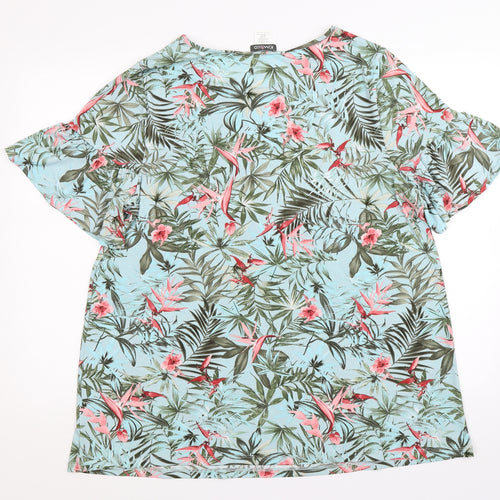 Kim & Co Womens Green Floral  Tunic T-Shirt Size XL