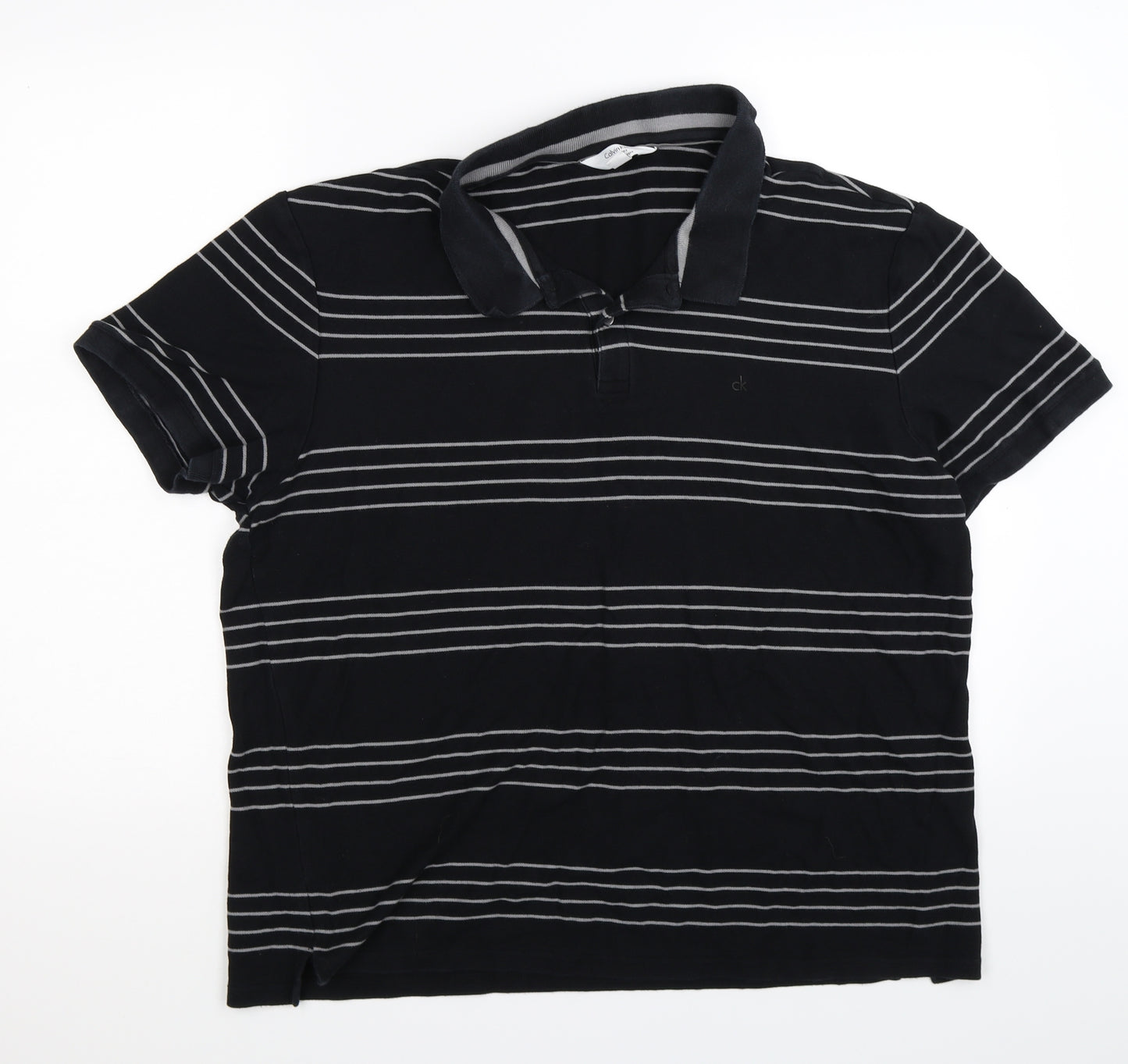 Calvin Klein Mens Black Striped   Polo Size 2XL