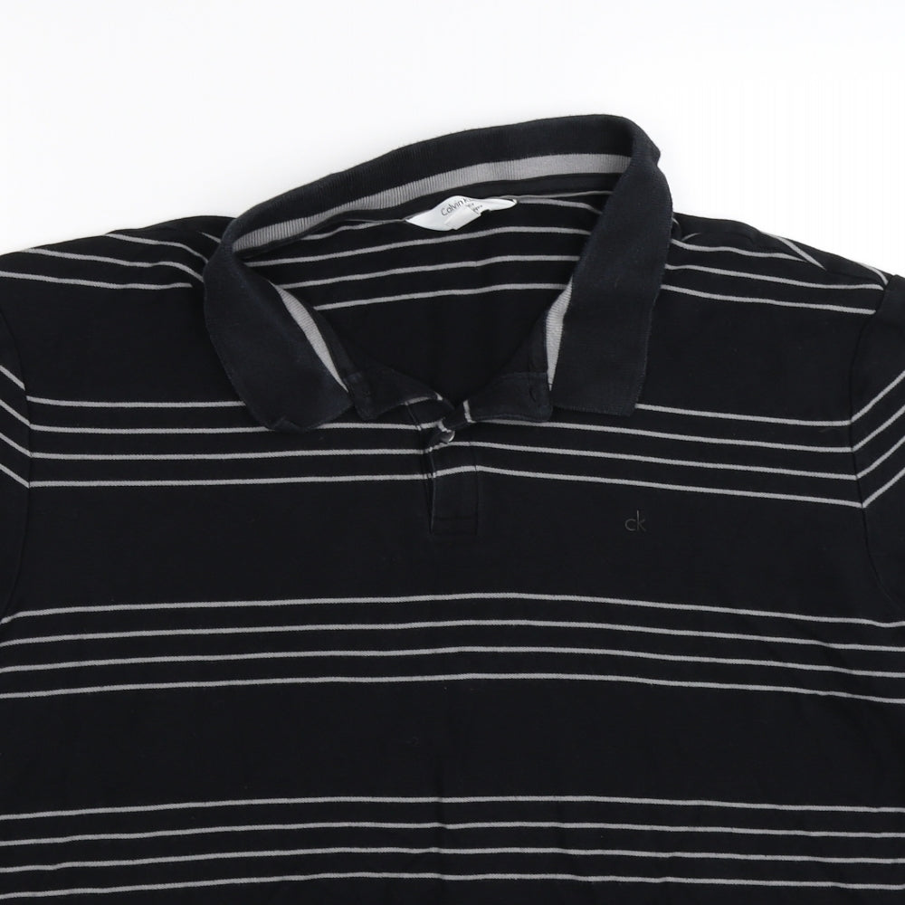 Calvin Klein Mens Black Striped   Polo Size 2XL