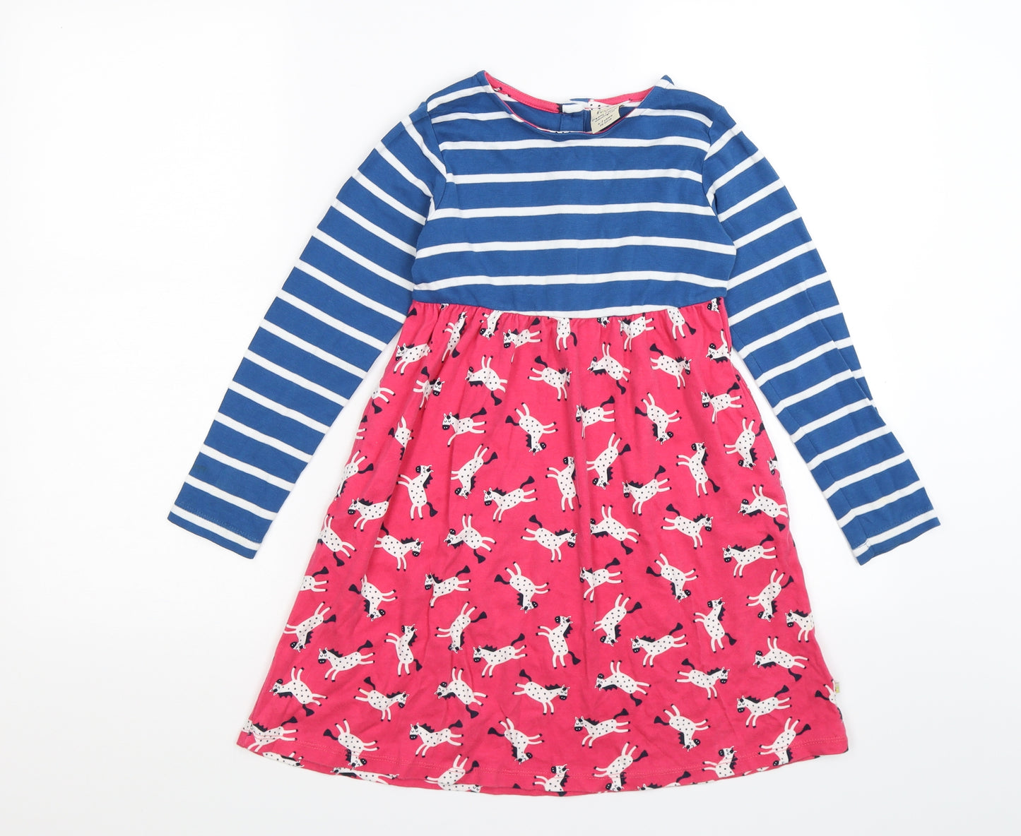 Frugi Girls Blue Striped  Jumper Dress  Size 6-7 Years  - Horses. Organic