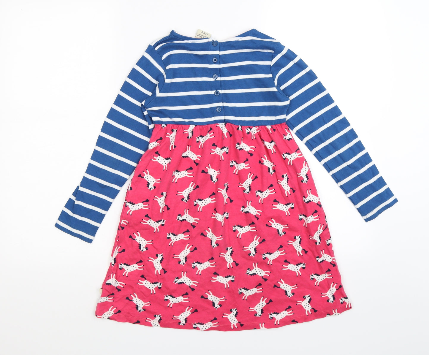 Frugi Girls Blue Striped  Jumper Dress  Size 6-7 Years  - Horses. Organic
