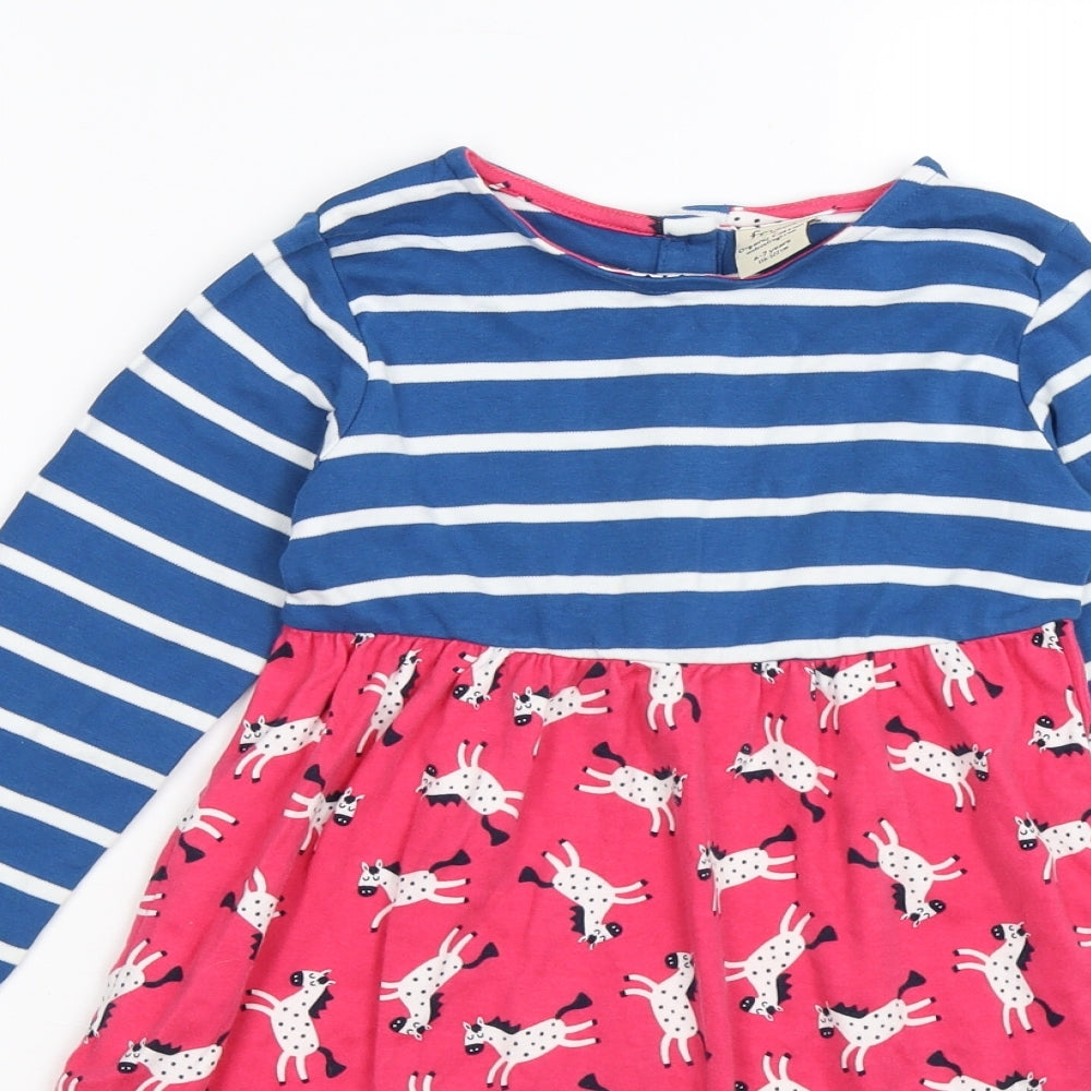 Frugi Girls Blue Striped  Jumper Dress  Size 6-7 Years  - Horses. Organic